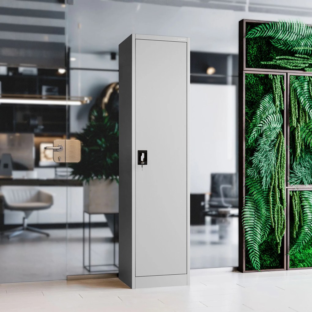 Szafa biurowa metalowa na akta, wąska, szara, 450x1850x400 mm: ALEX