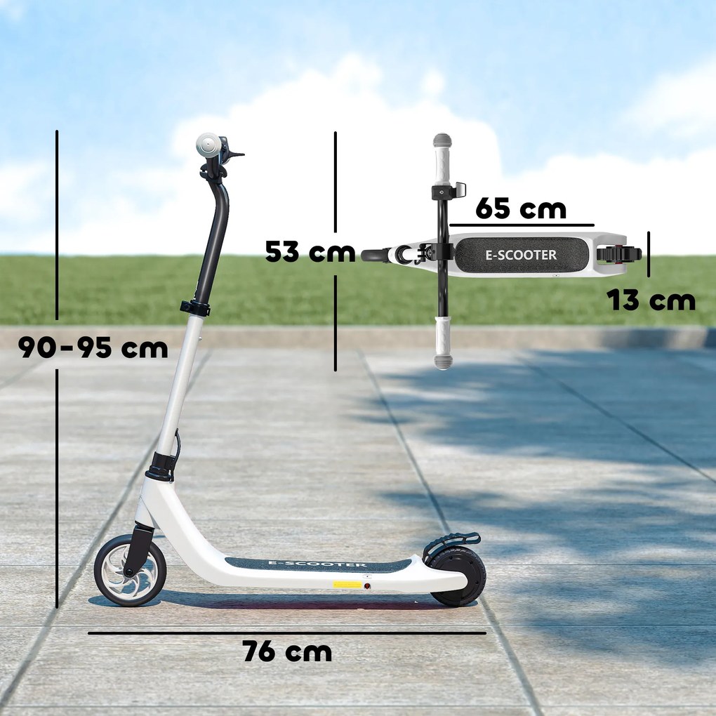 HOMCOM Hulajnoga Elektryczna, Elektryczny Skuter, Zasięg 6 km, dla Dzieci od 6 Lat, Rama Stalowa, Czarno-Biały, 76 x 53 x 95 cm