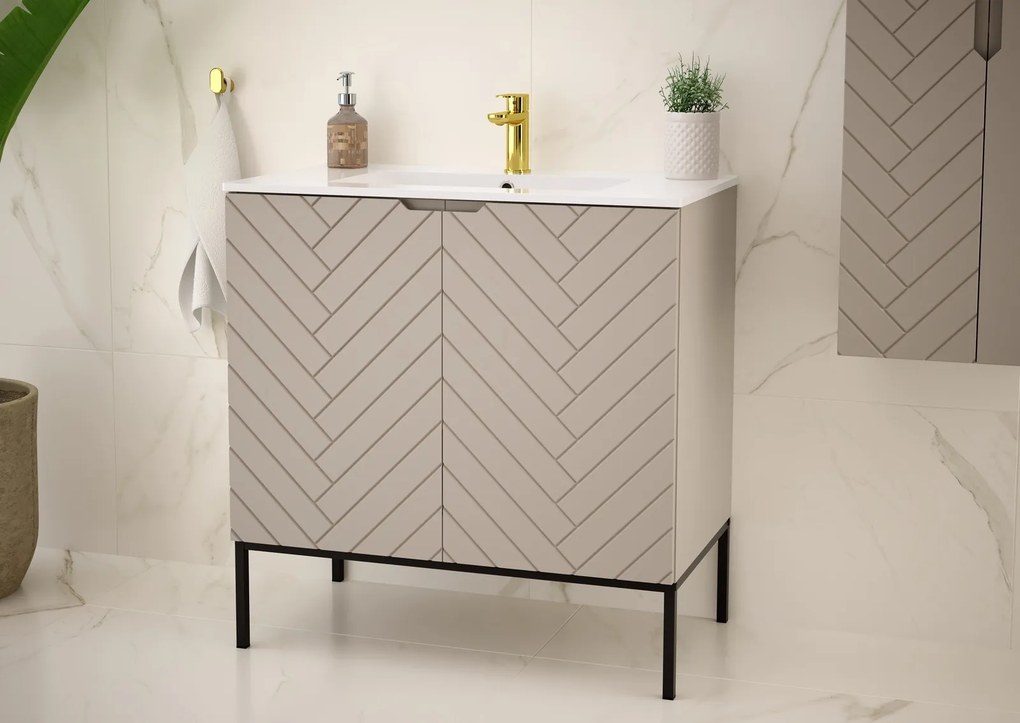 Szafka z umywalką wpuszczaną Aspen 08, cashmere/czarny, 80 cm - zestaw 3