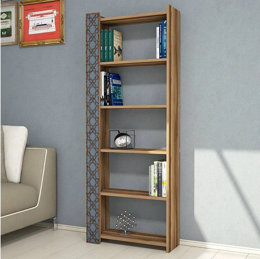 Nowoczesny regał na książki – 64,6 x 170 x 24,2 cm – Orzech i chalcedon – Płyta wiórowa pokryta melaminą