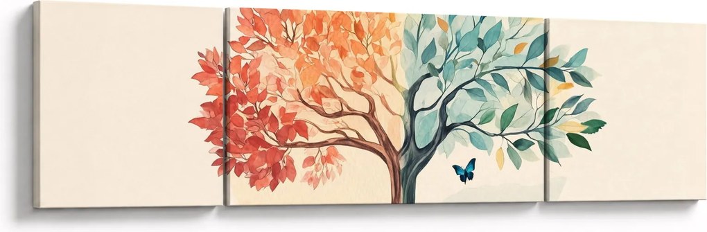 Obraz – Podwójne drzewo z motylem (170x50 cm)