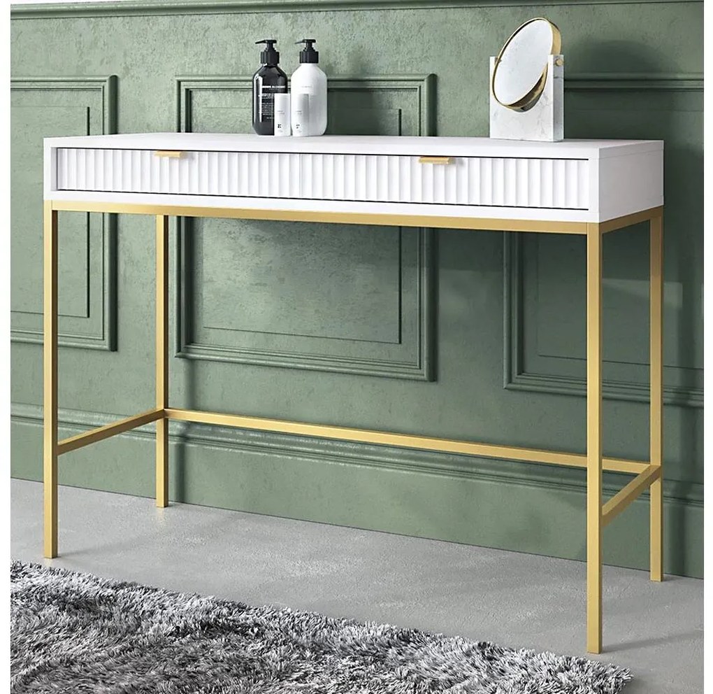 Stolik konsolowy NOVA 77x104 cm biały/złoty