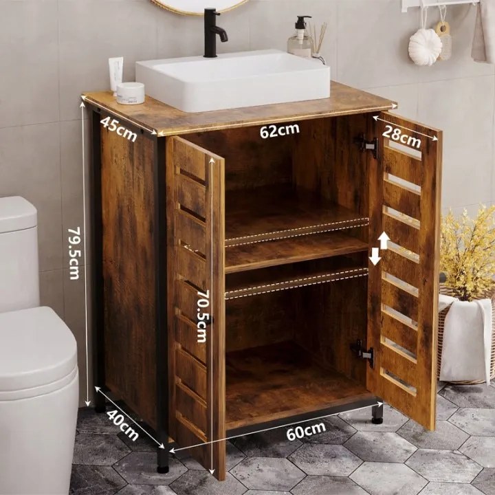 Szafka Pod Umywalkę Loft Rustykalna – Brązowa Stojąca 62 cm