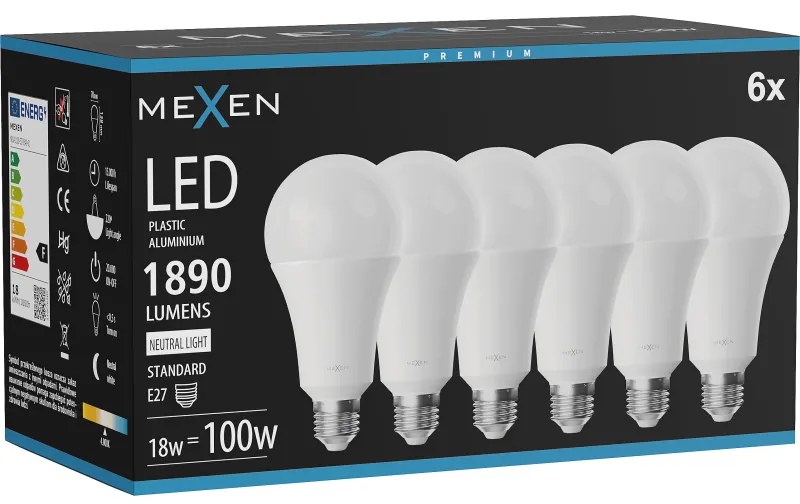 Mexen Nova 6x żarówka LED E27, A70, 18W, Neutralna - 4000K, 1890 lm - L100-E27-1840-01x06