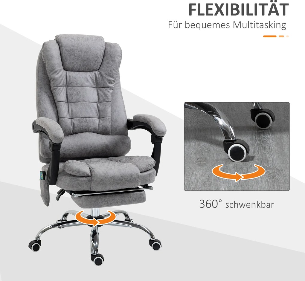 Vinsetto Fotel biurowy z masażem, ergonomiczny fotel biurowy z funkcją leżenia i ogrzewania, pilot, szary