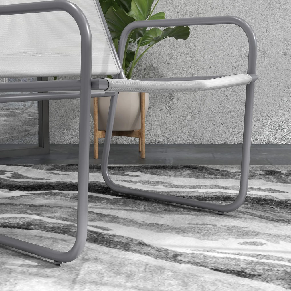 Outsunny Zestaw mebli ogrodowych 3-elementowy, 2 krzesła z oddychającą tkaniną, 1 okrągły stolik Ø60 cm, jasnoszary