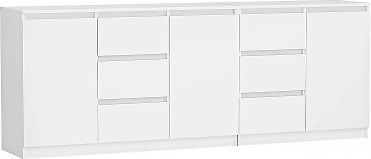 Komoda COSTA |  Biała | 200x40x75 cm | 3 Drzwi, 6 Szuflad