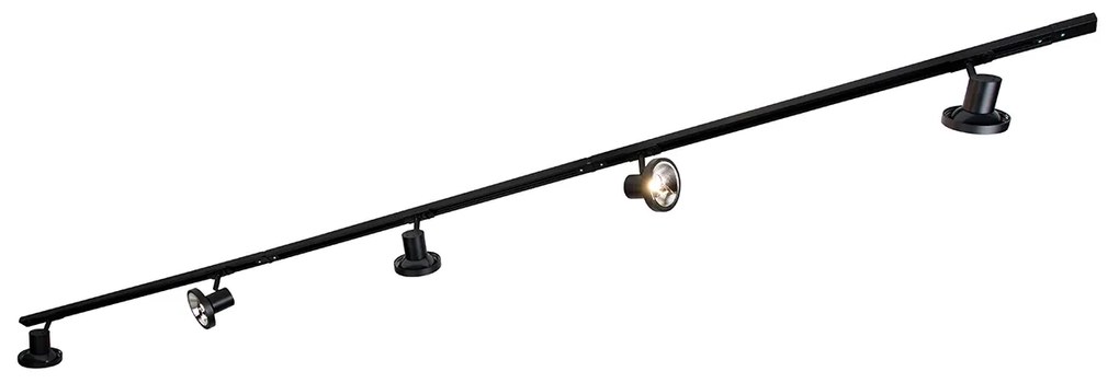 Nowoczesny system oświetlenia szynowego z 5 czarnymi reflektorami jednofazowymi 300 cm - Iconic Jeany Nowoczesny Oswietlenie wewnetrzne