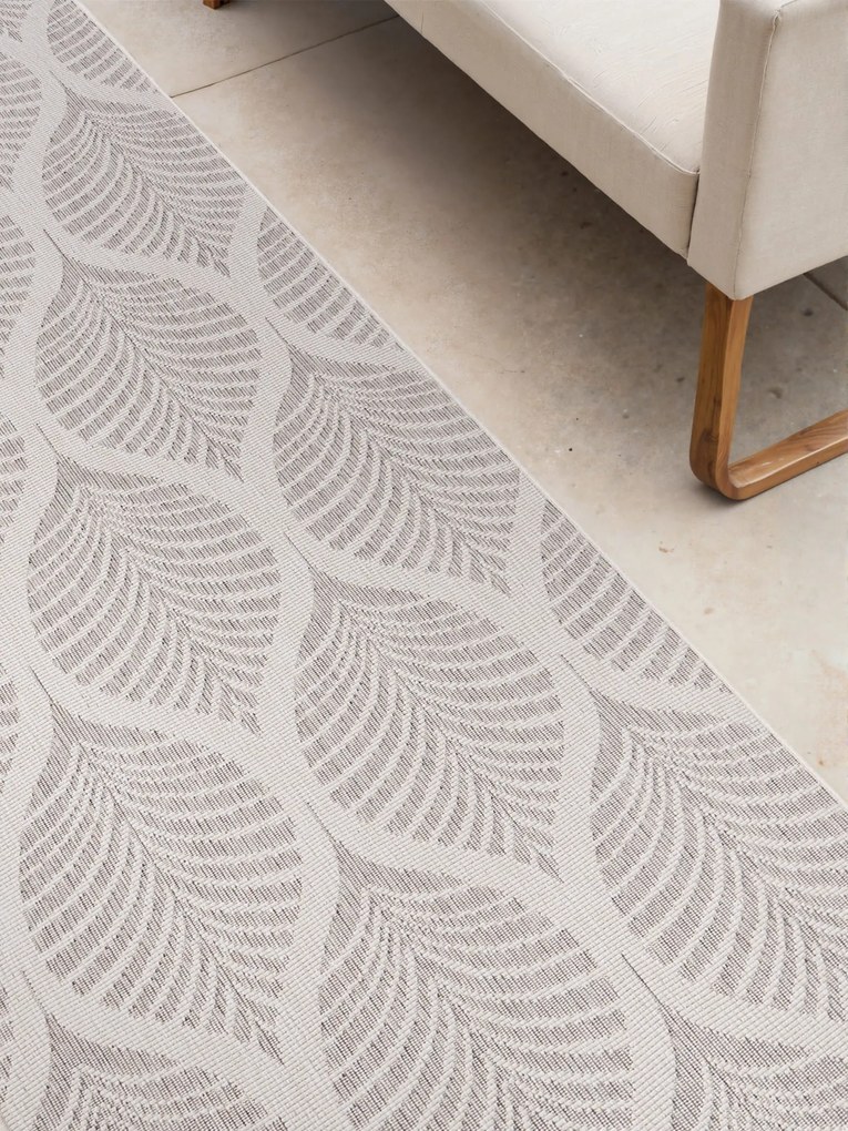 Dywan zewnętrzny dwustronny Duet Liście szaro-kremowy 80 cm x 250 cm