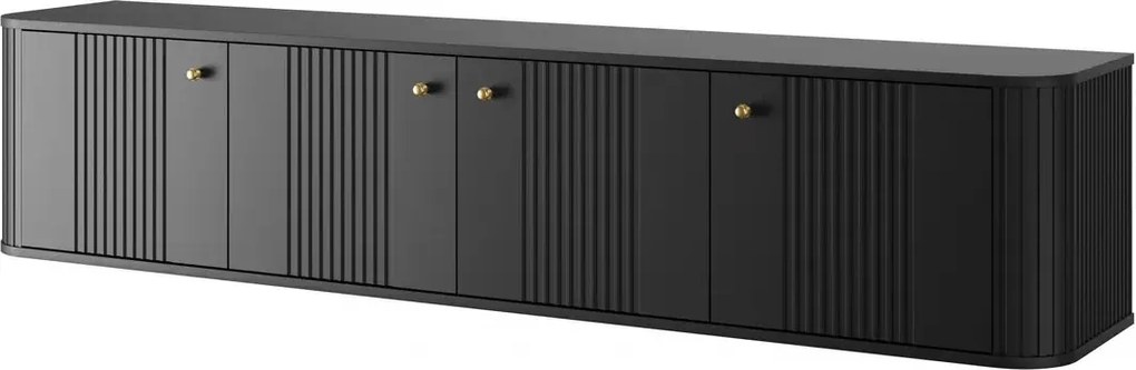 Szafka RTV wisząca Vesper 4D 187 cm - czarny / złote uchwyty