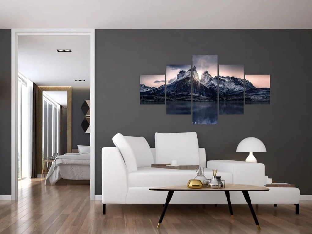 Obraz jeziora z górą (125x70 cm)