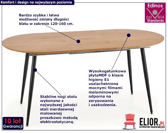 Minimalistyczny stół rozkładany Celora - dąb