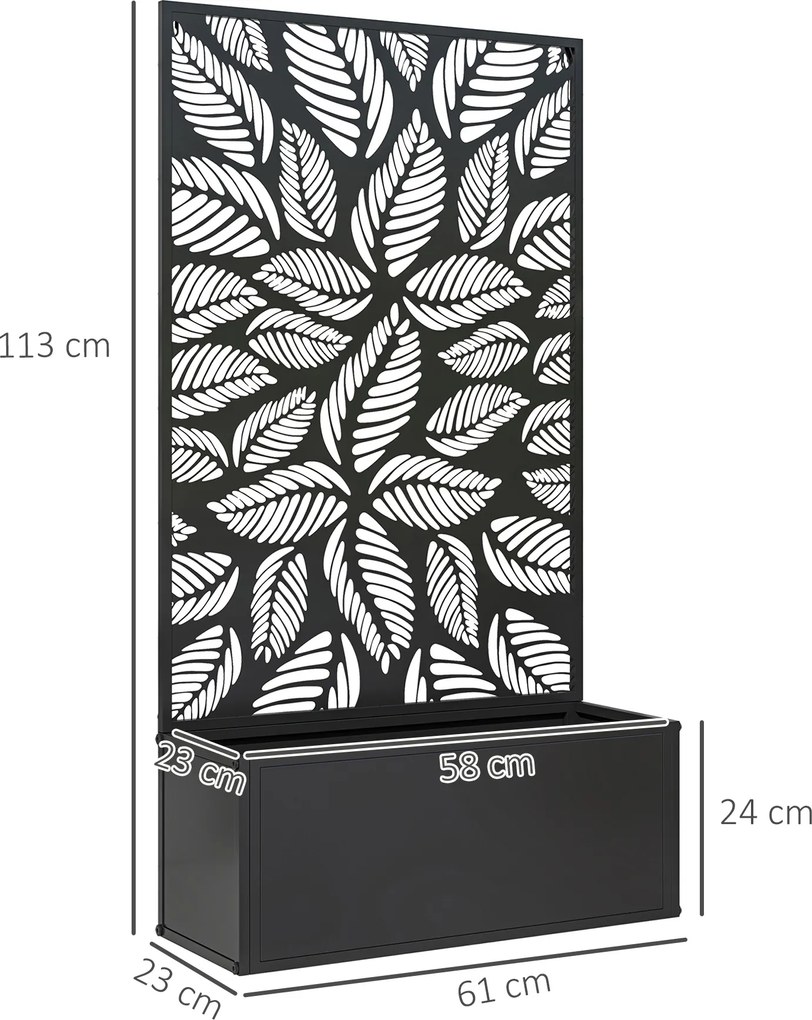 Outsunny Podwyższona skrzynia z panelem osłonowym, kratka do pnączy, metal, Czarny | Aosom PL