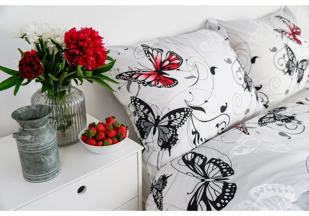 Stanex Pościel Bawełniana Motyl biały, 140 x 220 cm, 70 x 90 cm