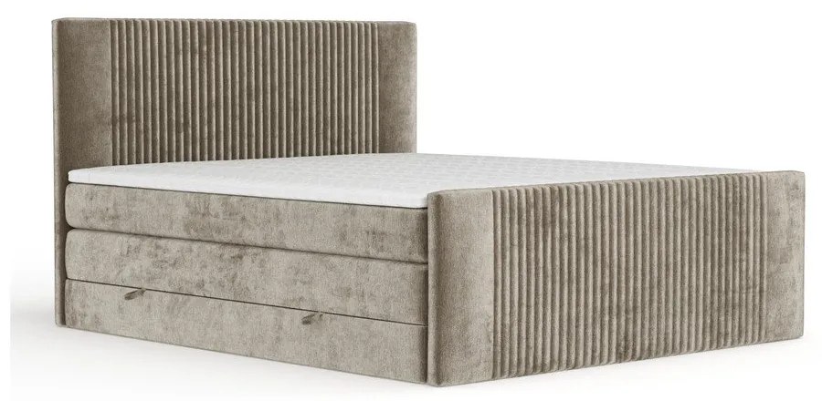 Jasnobrązowe łóżko kontynentalne ze schowkiem 200x200 cm Bergamo – Maison de Rêve