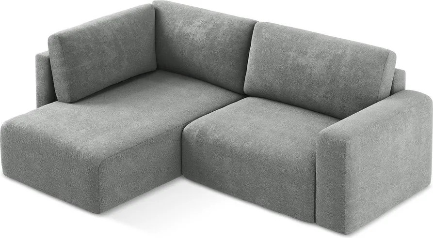 Szary rozkładany narożnik ze schowkiem z tkaniny szenilowej (lewostronny/w kształcie litery L) Kona – Makamii