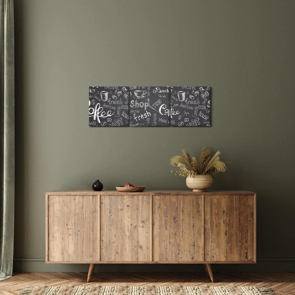 Obraz - Kawa (z zegarem) (90x30 cm)
