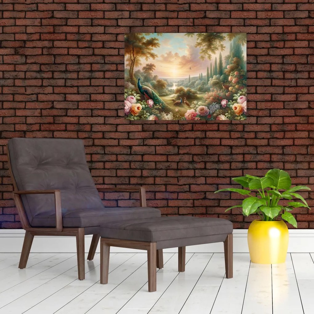Obraz na szkle - Pawie w ogrodzie (70x50 cm)