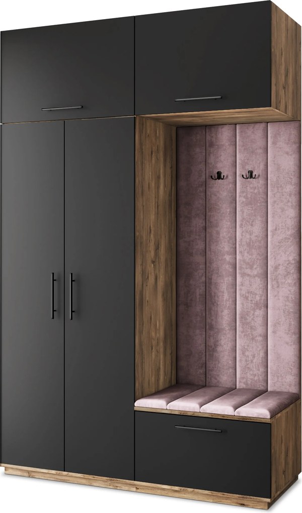 Masseno Garderoba REMA 150/240/60 cm Nowoczesna Szafa do Przedpokoju Dąb lefkas, MONOLITH 62 (Wrzosowy)