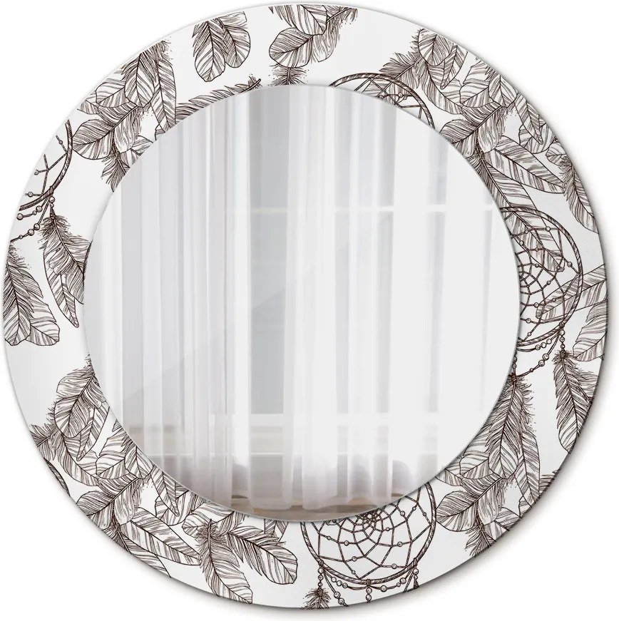 Lustro z nadrukiem dekoracyjne okrągłe Pióra dreamcatcher