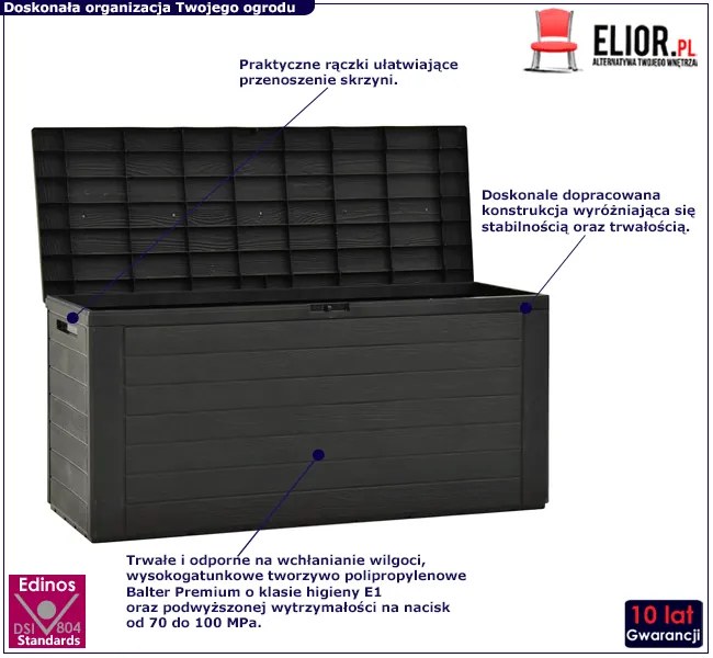 Prostokątna antracytowa skrzynia do ogrodu D4-N95