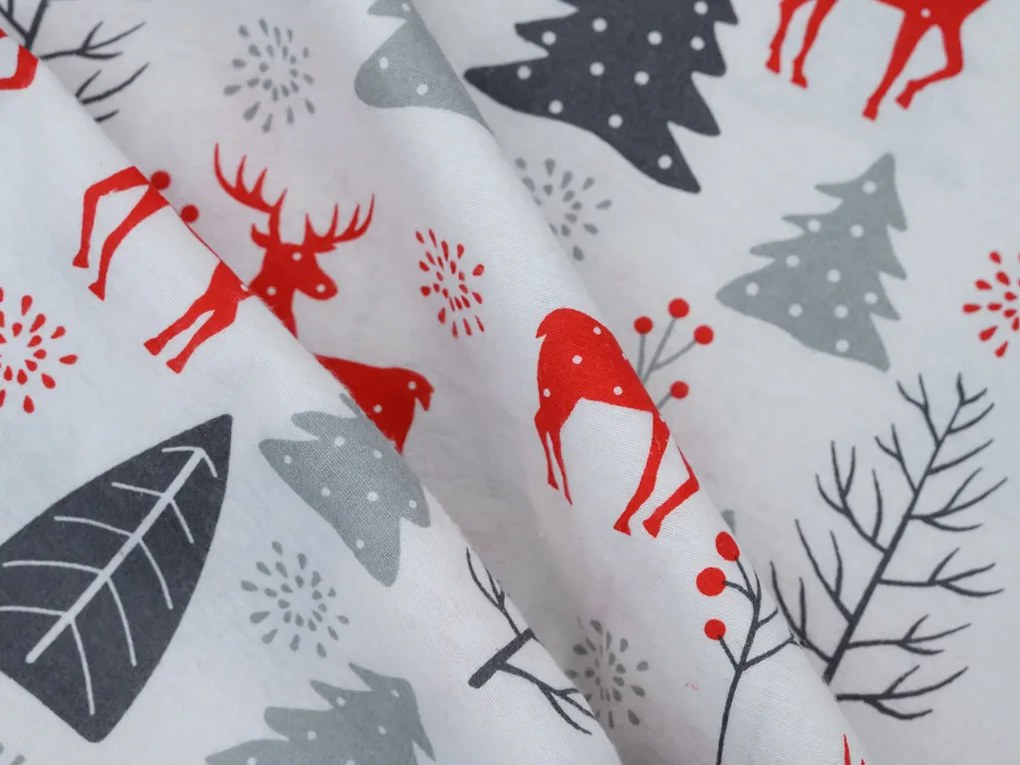 PrzytulneMieszkanie.pl PrzytulneMieszkanie.pl Flanelowa pościel RED DEERS AND TREES biała Rozmiar pościeli: 70 x 90 cm | 140 x 200 cm