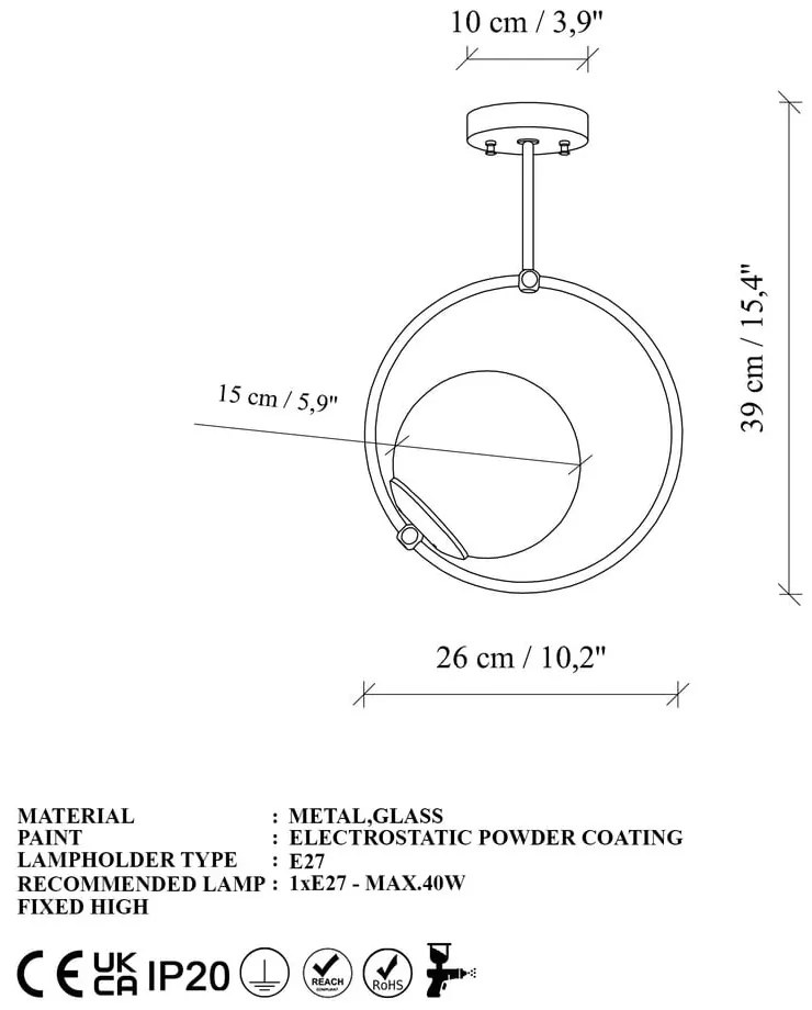 Lampa sufitowa w kolorze złota ze szklanym kloszem 39x26 cm Dolunay – Opviq lights