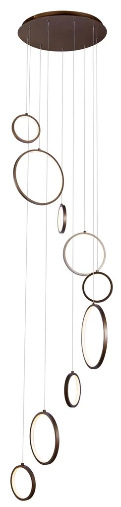 Designerska lampa wisząca ciemny brąz 9-punktowa z LED z 3-stopniowym ściemnianiem - Vide Anella Nowoczesny Oswietlenie wewnetrzne