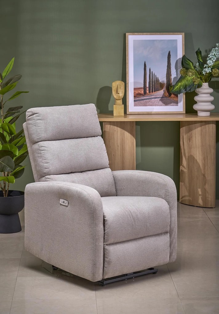 Fotel wypoczynkowy elektryczny rozkładany z masażerem beżowy CARINIO