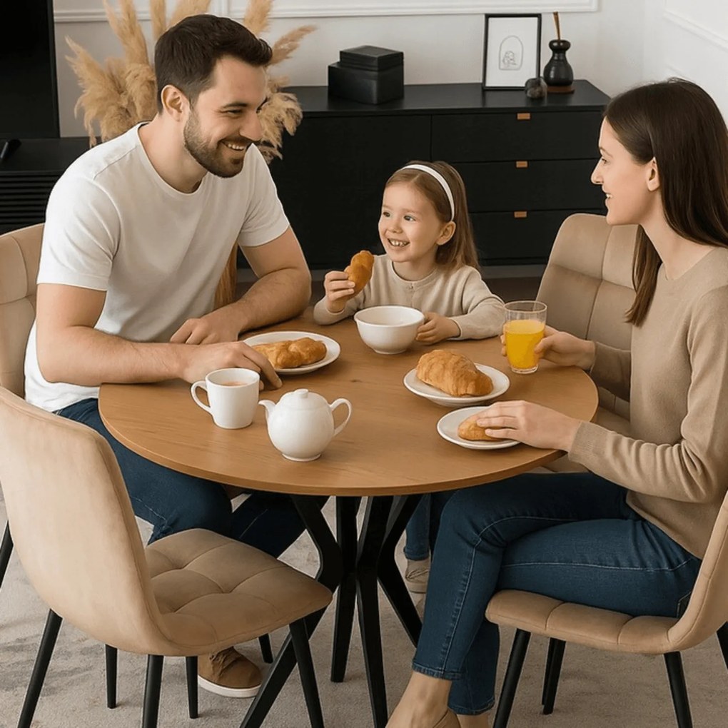 Stół Okrągły LAUREN 90 cm Dąb Złoty/Czarny Loft Nowoczesny