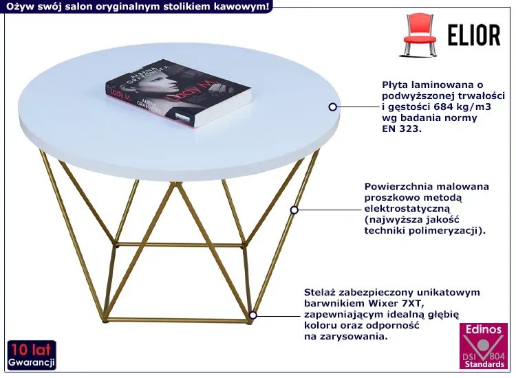 Stolik kawowy z metalowym stelażem biały - Boreko 3X