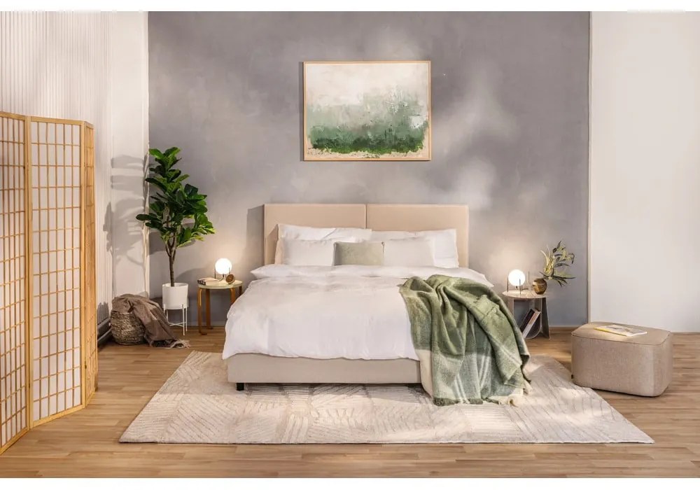 Beżowe tapicerowane łóżko podwójne z miejscem do przechowywania z materacem/kratką 180x200 cm Myra Bold - Bonami Selection