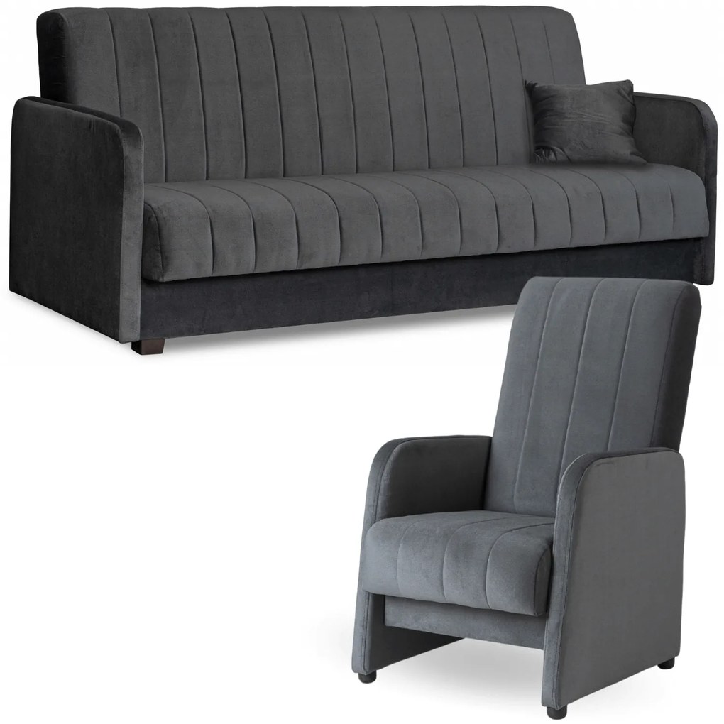 Zestaw Dwuosobowa Sofa PORTO i Fotel Wypoczynkowy PORTO Szary do Salonu Nowoczesny