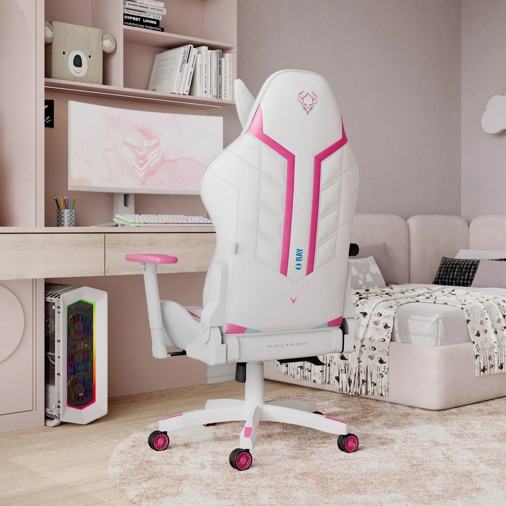 Krzesło gamingowe dla nastolatki Diablo X-Ray 2.0 Small Size, kolor biało-różowy