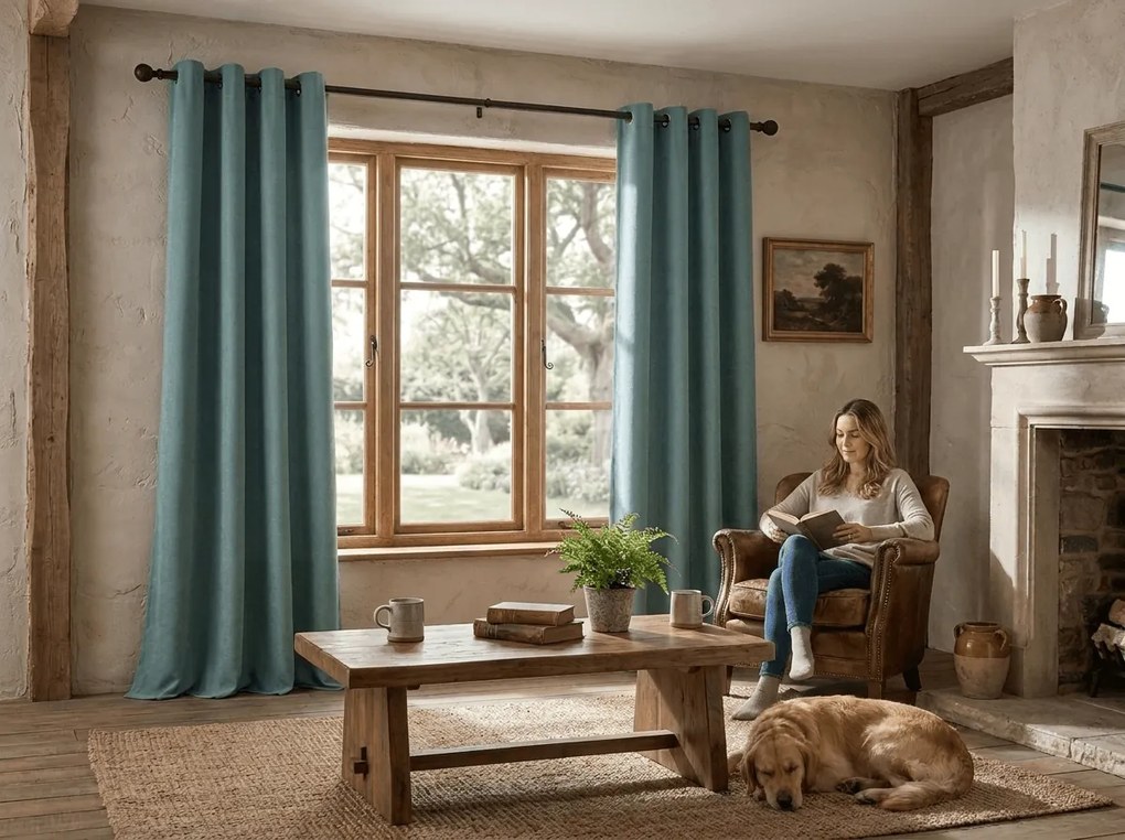 Zasłona zaciemniająca DREAM VELVET 140x270 cm, niebieskozielona Zawieszanie: Taśma z wiązaniami
