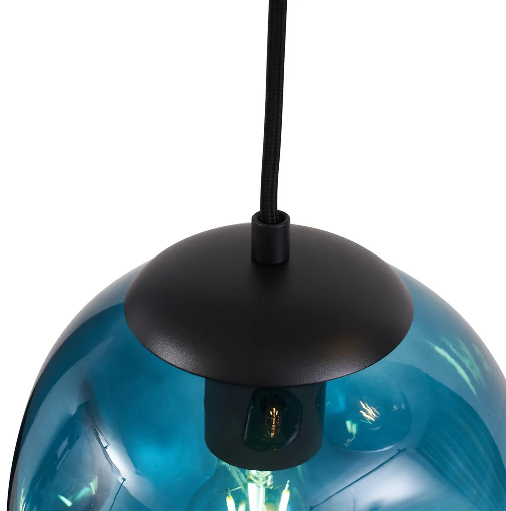 Lampa wisząca Art Deco czarna z owalną płytą sufitową i zielonym i niebieskim szkłem 6-punktowa - Douglass