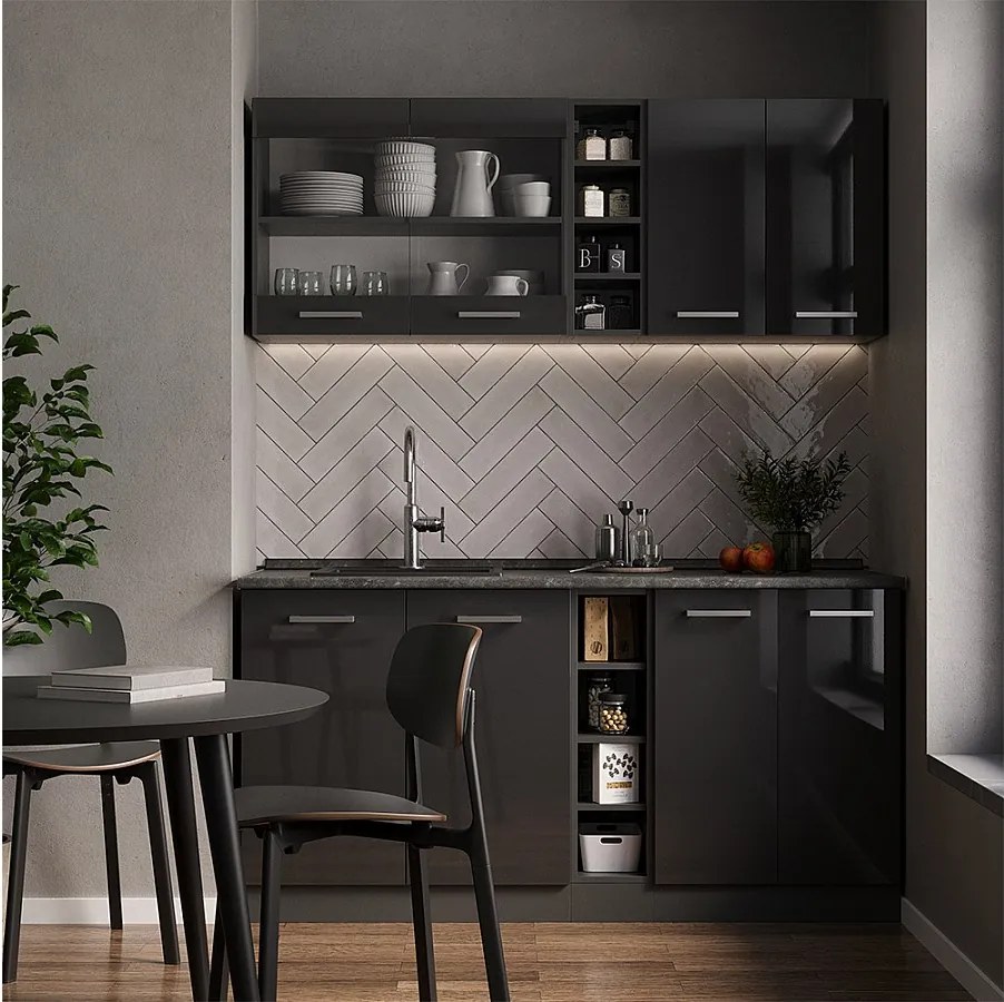 Pojedyncza kuchnia antracyt wysoki połysk/antracyt 160x46x81.6 r-line