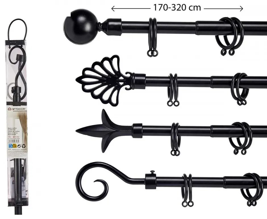 Karnisz metalowy czarny VALANCE GLOBE 170-320 cm