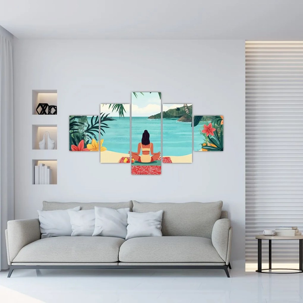 Obraz - Joginka na plaży (125x70 cm)