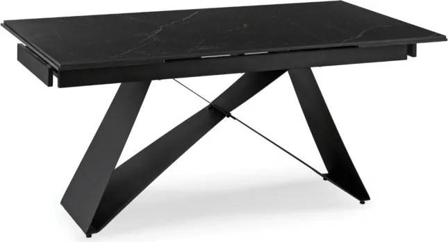 Zestaw Stół Prostokątny Rozkładany VICTOR 160-240 cm Czarny Marmur i 4 Krzesła MODESTO Czarne Welurowe Nowoczesne