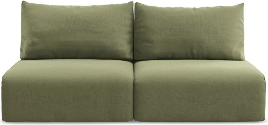 Zielona aksamitna rozkładana sofa ze schowkiem 216 cm Kalena – Makamii