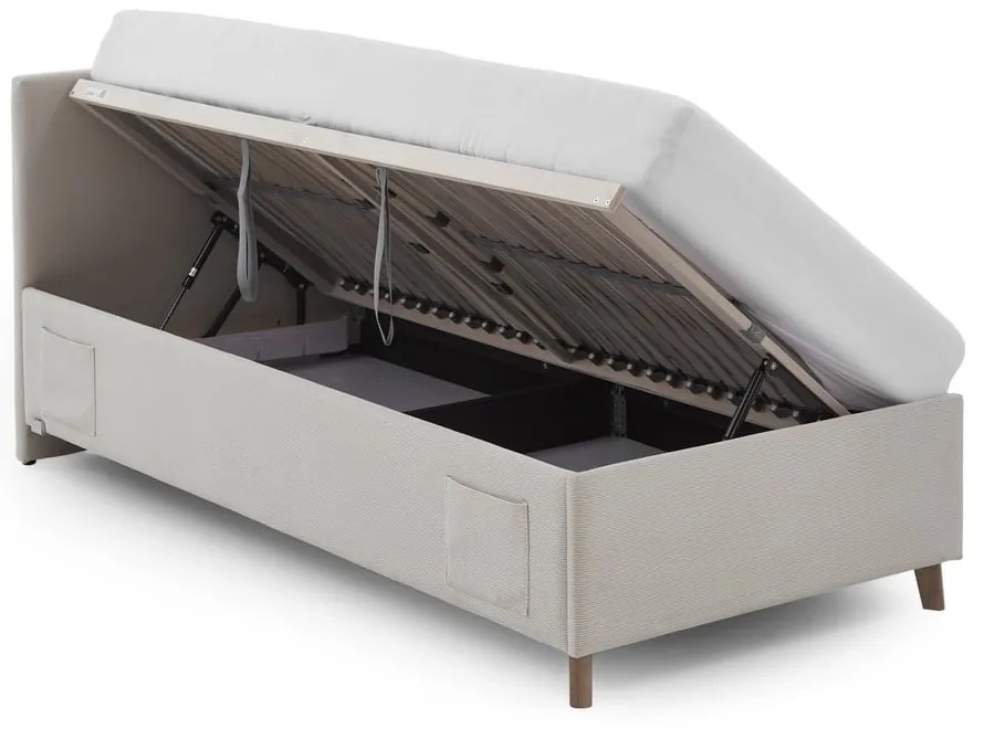 Beżowe tapicerowane łóżko dziecięce ze schowkiem ze stelażem 90x200 cm Cool – Meise Möbel