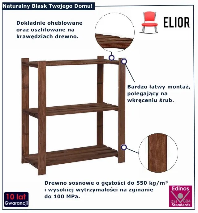 Drewniany brązowy regał - T3-K81