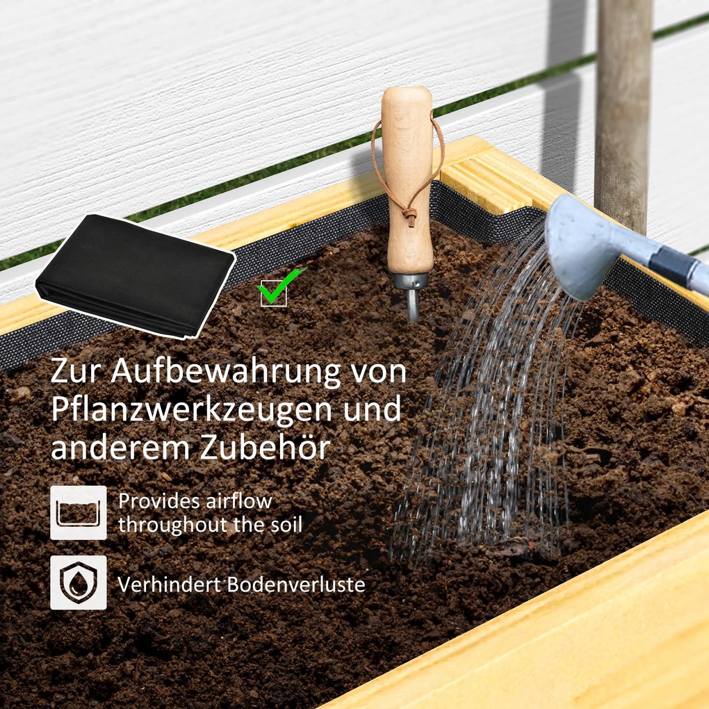 Outsunny Kwietnik z Dolną Półką, Drewniane Grządka z Wyściółką z Włókniny i Otworami Drenażowymi, 100 x 30 x 70,5 cm, Drewno Naturalne