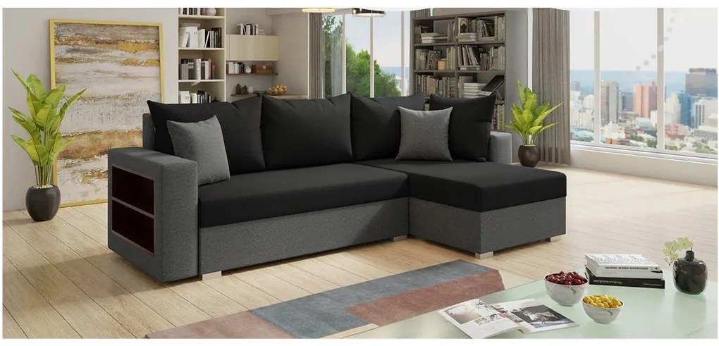 Sofa narożna KONGO, uniwersalny mebel z funkcją spania i praktyczną półką