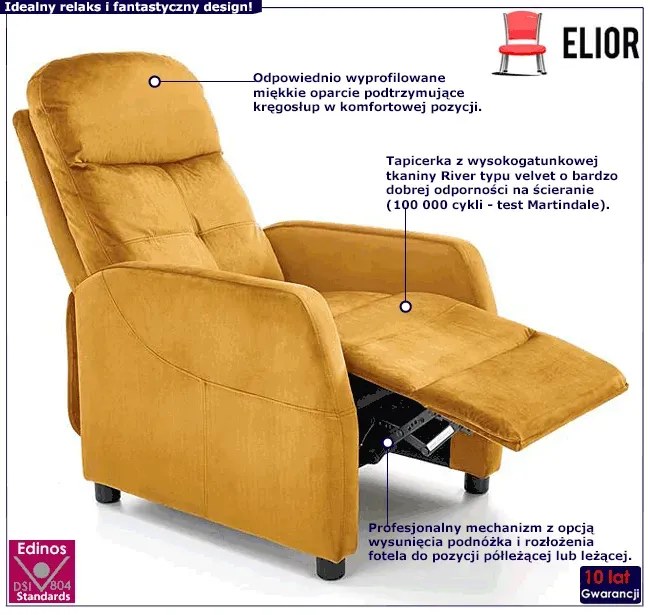 Musztardowy rozkładany fotel wypoczynkowy R3-R55