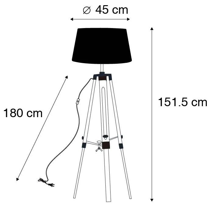 Lampa podłogowa naturalna z czarnym abażurem lnianym 45 cm - TripodPrzemysłowy Oswietlenie wewnetrzne