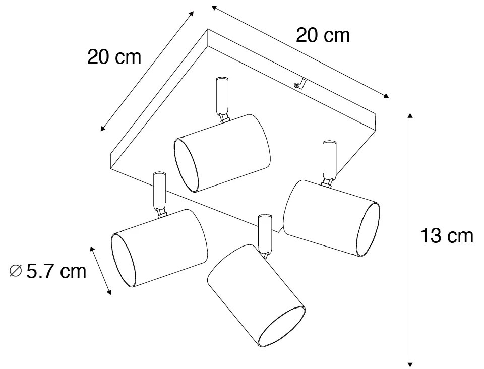 Nowoczesna lampa sufitowa brązowa 4-punktowa regulowana prostokątna - Jeana