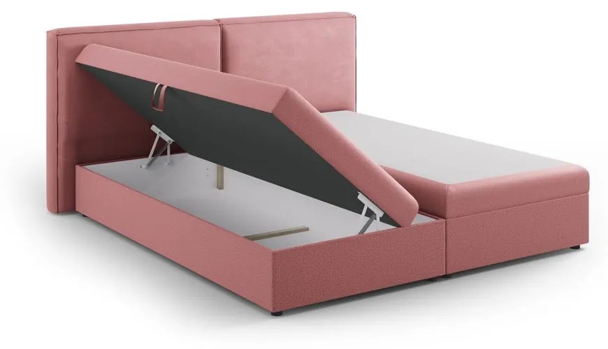 Różowe łóżko boxspring ze schowkiem 140x200 cm Arendal – Cosmopolitan Design