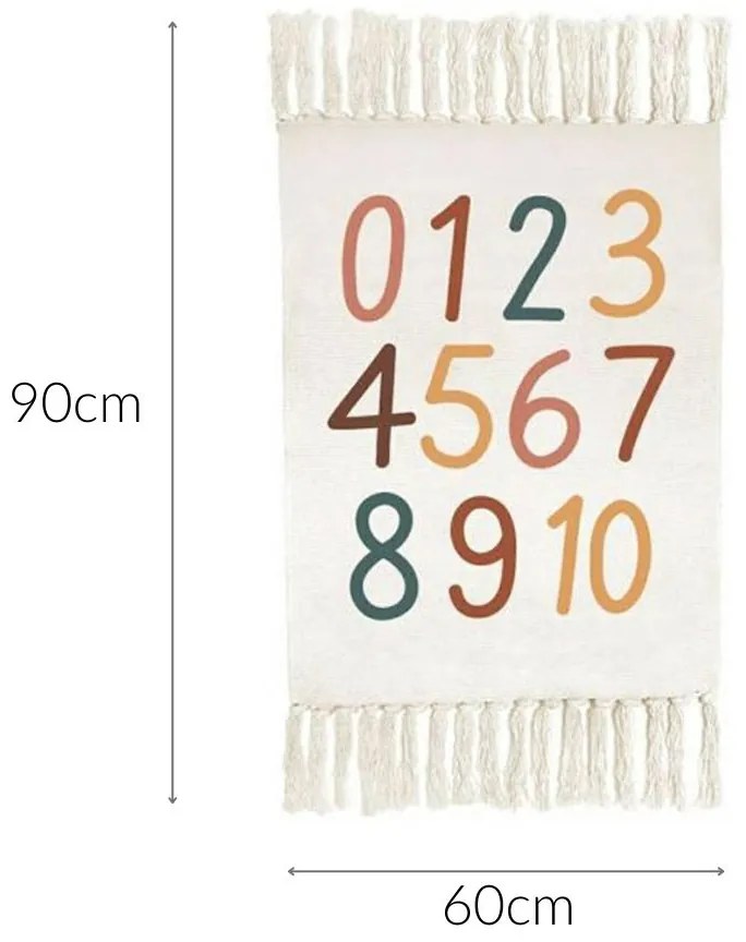 Dywan dziecięcy Literki, numerki, z frędzlami, 60 x 90 cm